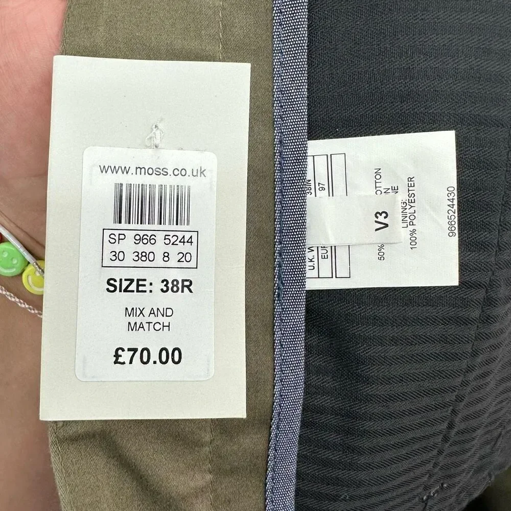 Moss 1851 Men’s Organic Cotton Blend Olive Green Tailored Ankle Pant Suit DIFFER